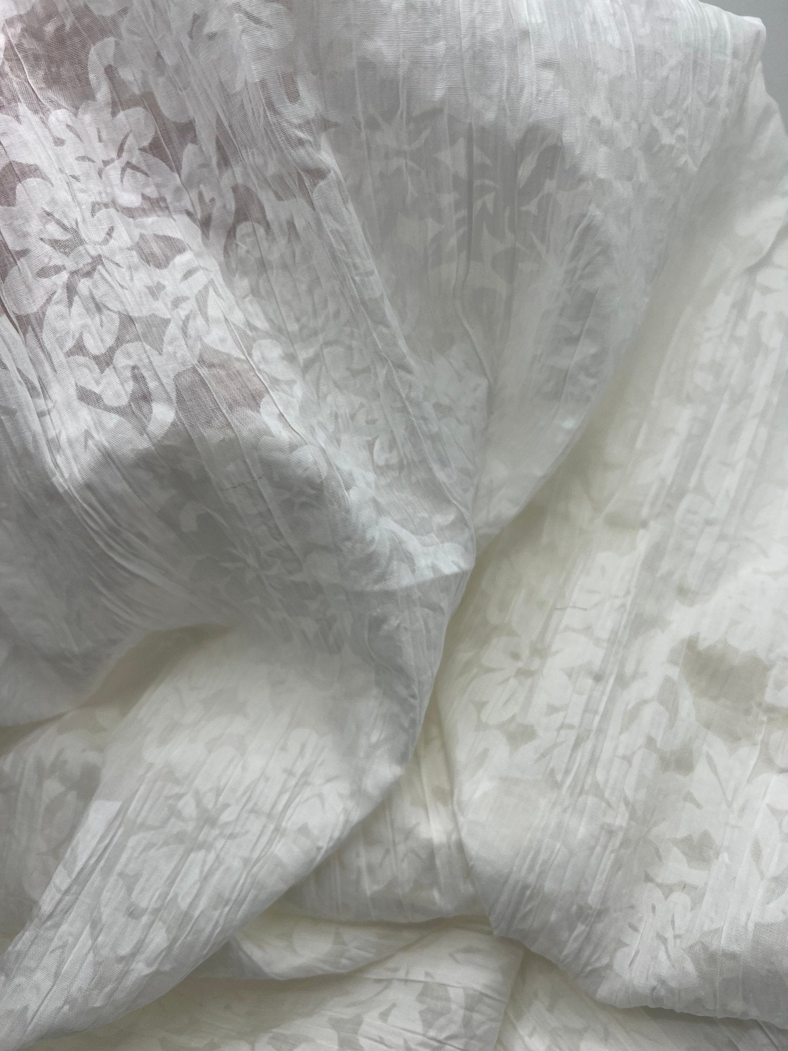 Ivory Floral Crinkled Lightweight Non Stretch Woven Fabric - T9 Fabrics