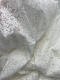 Ivory Floral Crinkled Lightweight Non Stretch Woven Fabric - T9 Fabrics