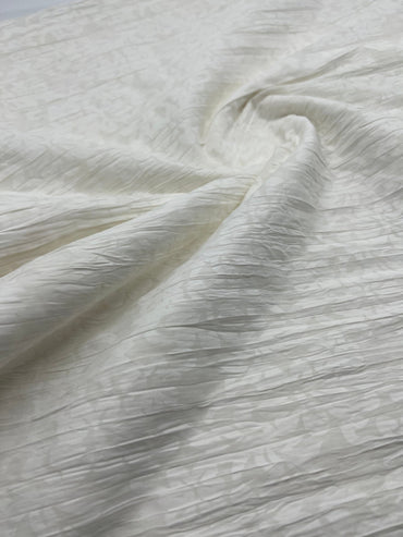 Ivory Floral Crinkled Lightweight Non Stretch Woven Fabric - T9 Fabrics