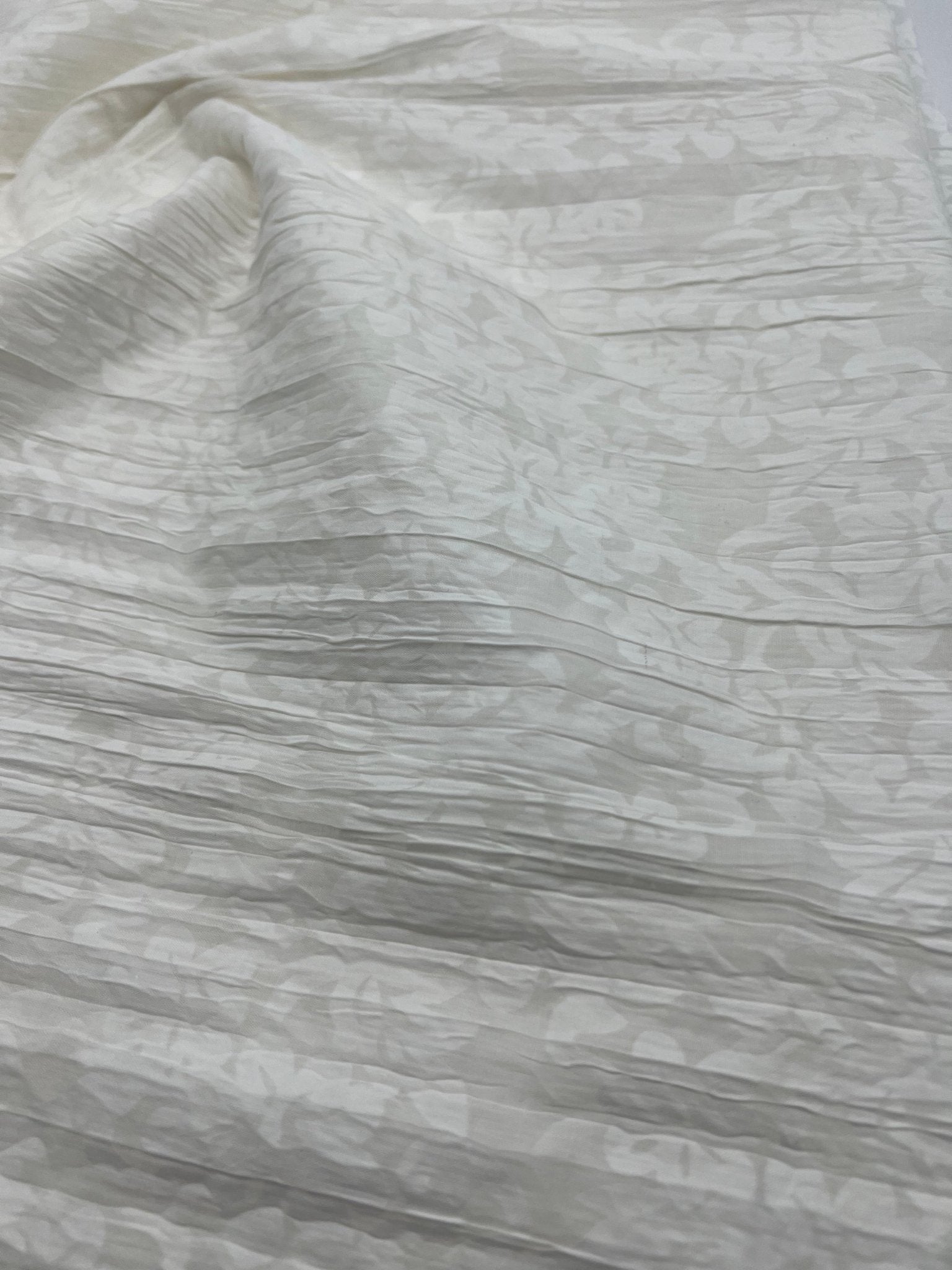 Ivory Floral Crinkled Lightweight Non Stretch Woven Fabric - T9 Fabrics