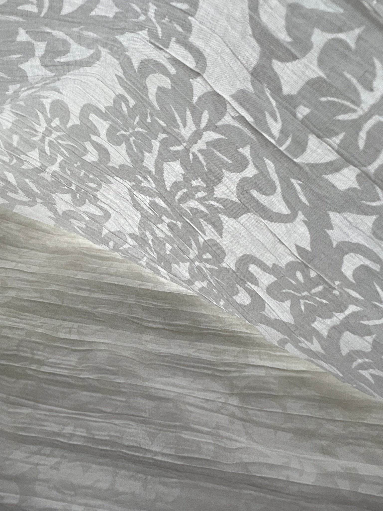 Ivory Floral Crinkled Lightweight Non Stretch Woven Fabric - T9 Fabrics