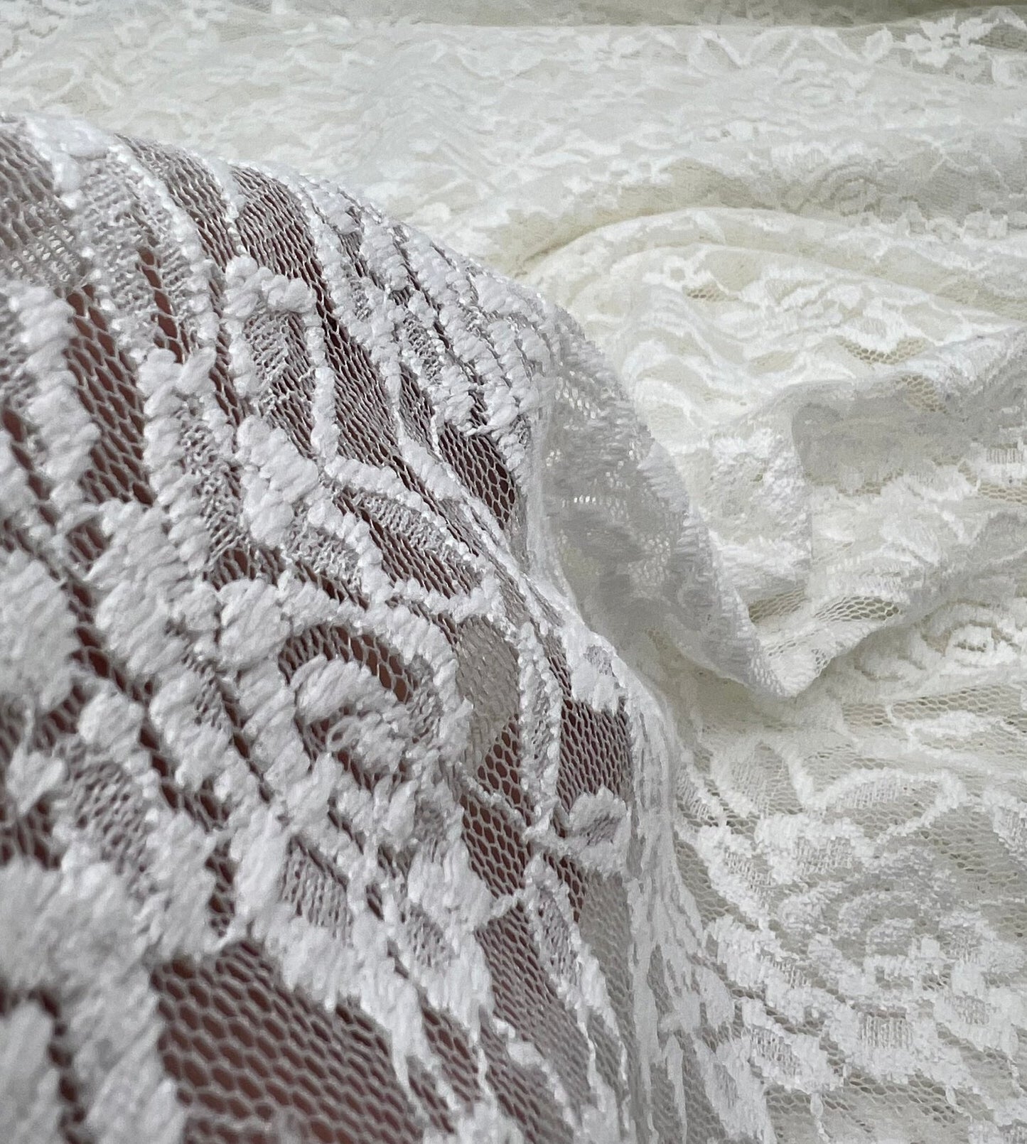 Ivory Flower Floral Lace Fabric Stretch - T9 Fabrics