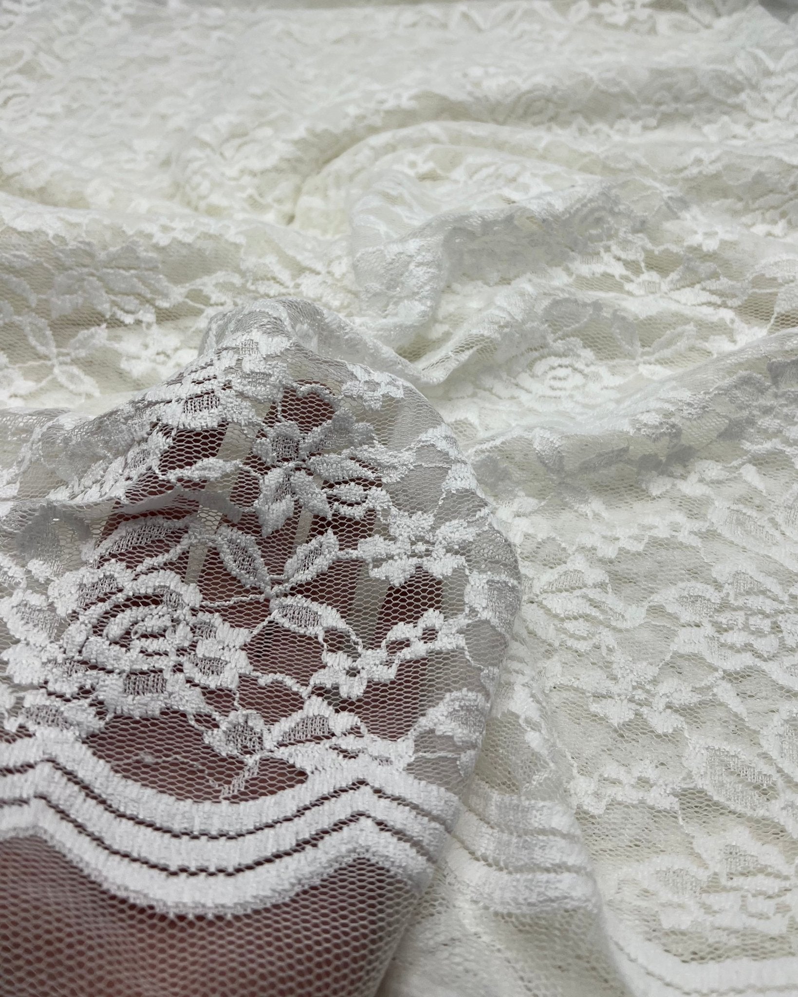 Ivory Flower Floral Lace Fabric Stretch - T9 Fabrics