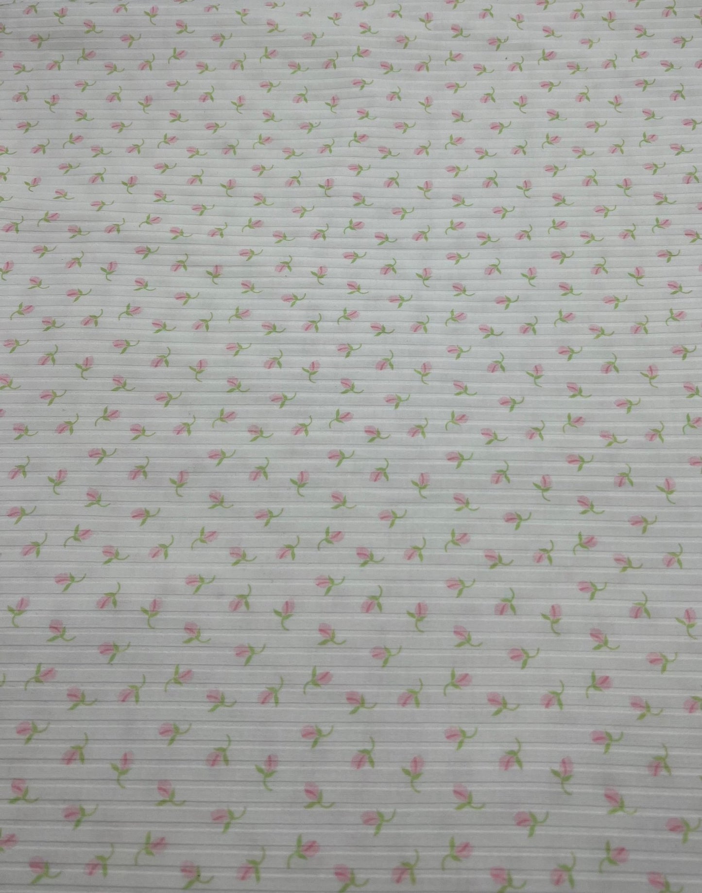 Ivory Green Pink Floral Ditsy Print 8x4 Wide Rib Stretch Fabric - T9 Fabrics