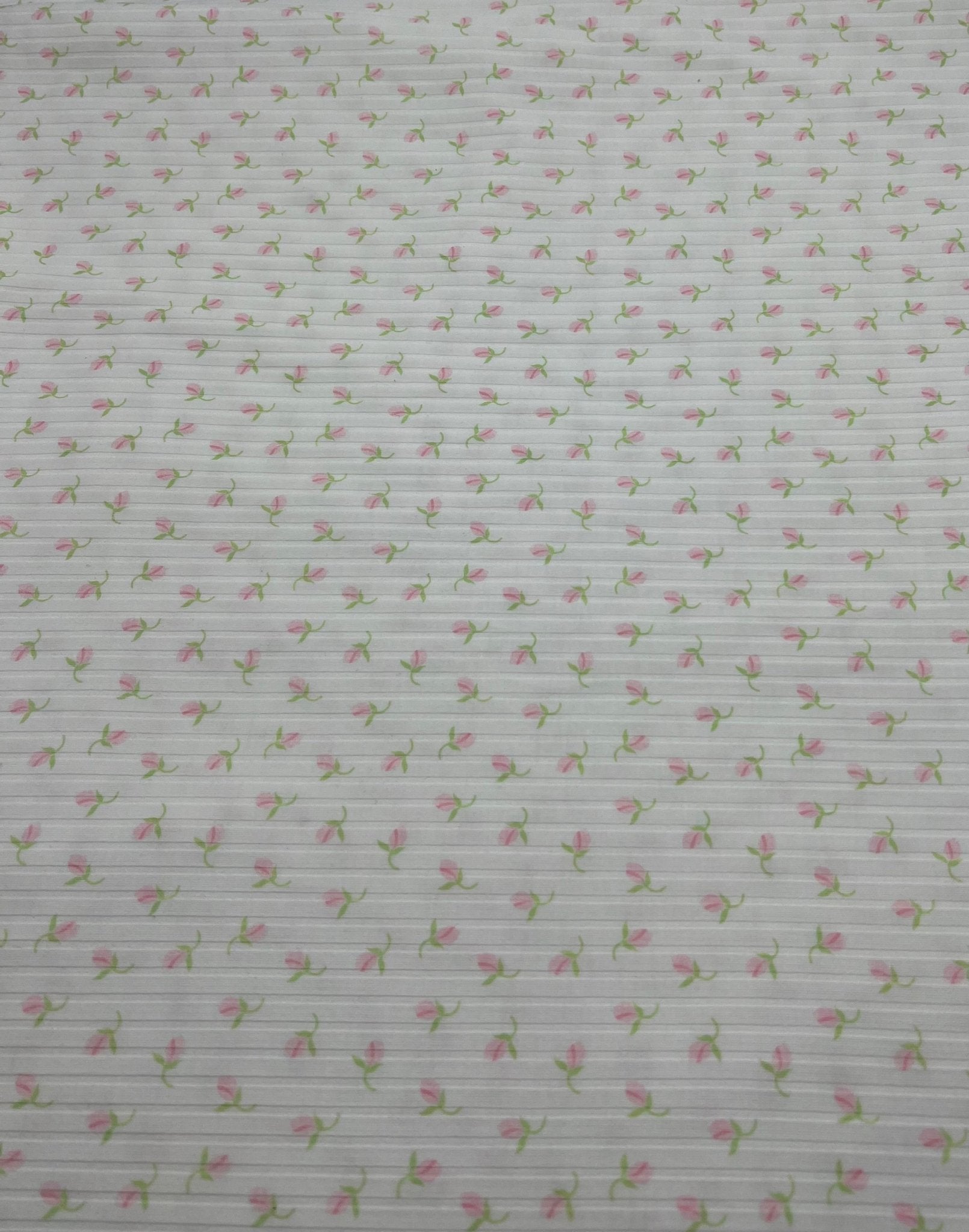 Ivory Green Pink Floral Ditsy Print 8x4 Wide Rib Stretch Fabric - T9 Fabrics