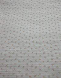 Ivory Green Pink Floral Ditsy Print 8x4 Wide Rib Stretch Fabric - T9 Fabrics