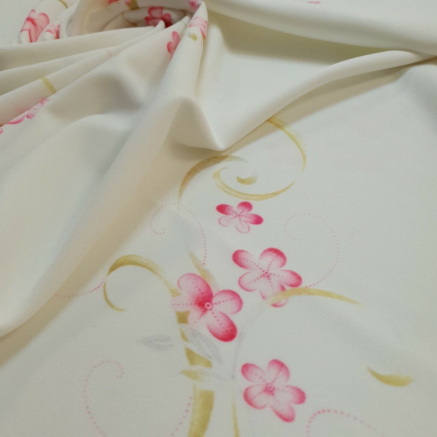 Ivory Pink Swirl Printed Scuba Crepe Jersey Fabric 4 Way Stretch - T9 Fabrics