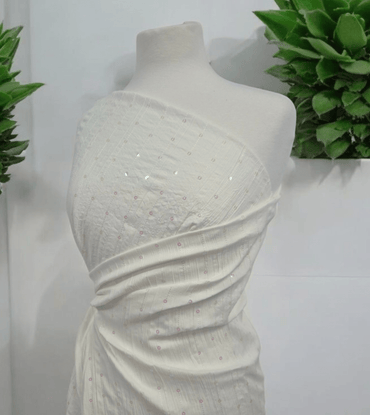 Ivory Sequin Crinkled Lightweight Non Stretch Woven Fabric - T9 Fabrics