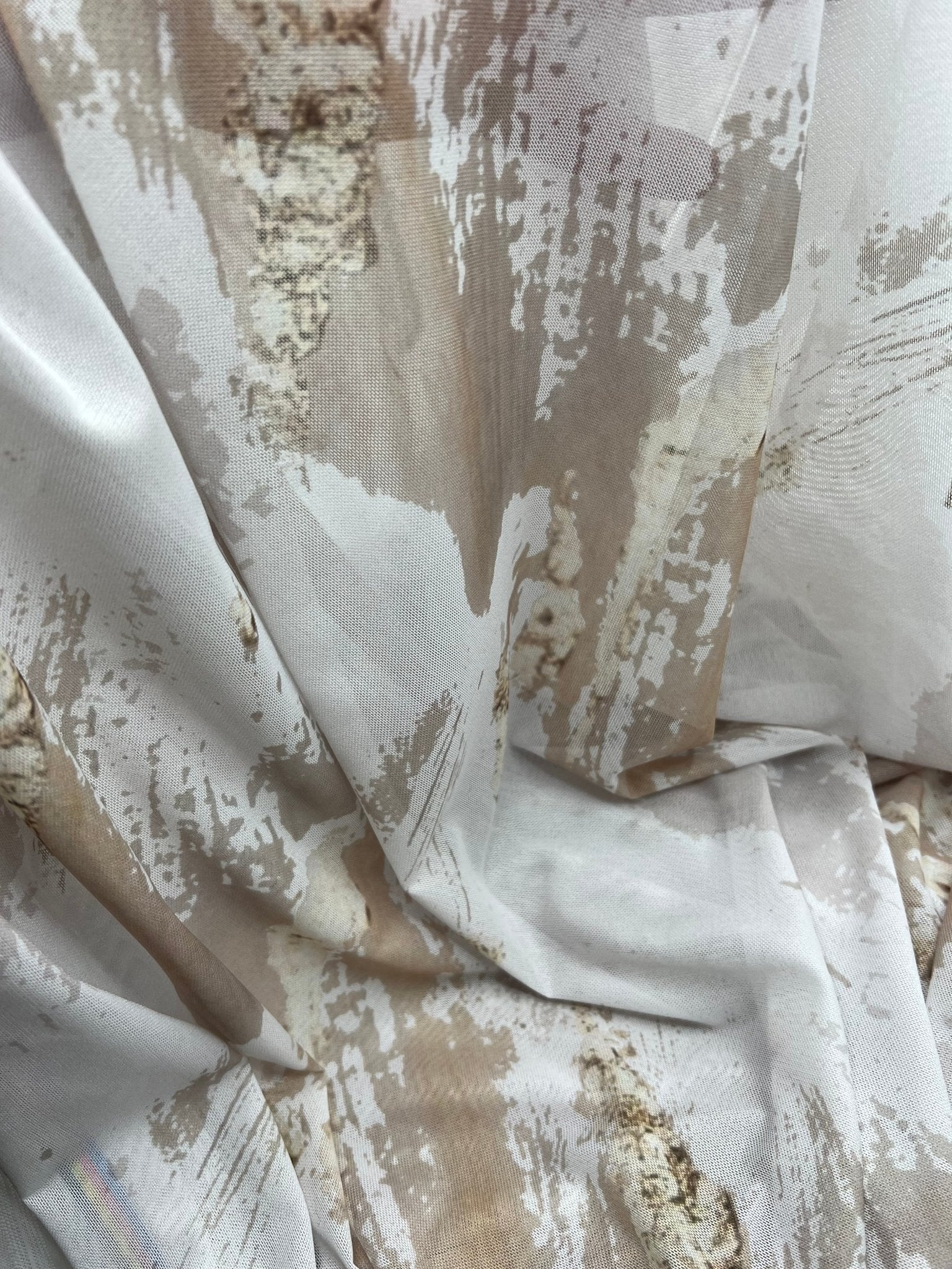 Ivory Stone Marble Effect Print Mesh Fabric Stretch - T9 Fabrics