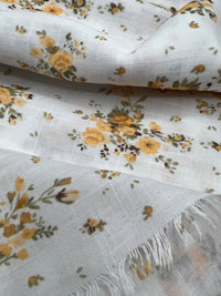 Ivory Yellow Floral Polyester Linen Non Stretch Fabric - T9 Fabrics