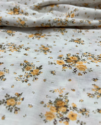 Ivory Yellow Floral Polyester Linen Non Stretch Fabric - T9 Fabrics