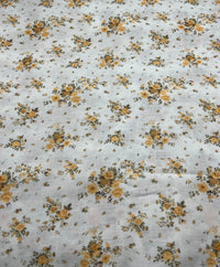 Ivory Yellow Floral Polyester Linen Non Stretch Fabric - T9 Fabrics