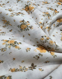 Ivory Yellow Floral Polyester Linen Non Stretch Fabric - T9 Fabrics