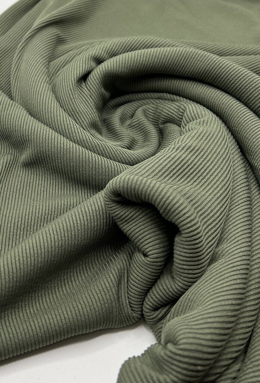 Khaki 2X1 Fine Rib Stretch Fabric - T9 Fabrics