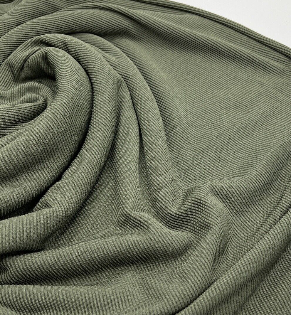 Khaki 2X1 Fine Rib Stretch Fabric - T9 Fabrics