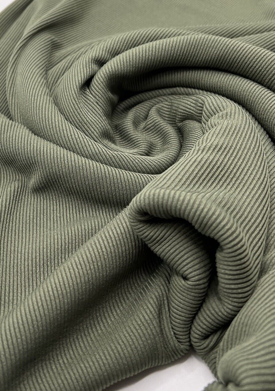 Khaki 2X1 Fine Rib Stretch Fabric - T9 Fabrics