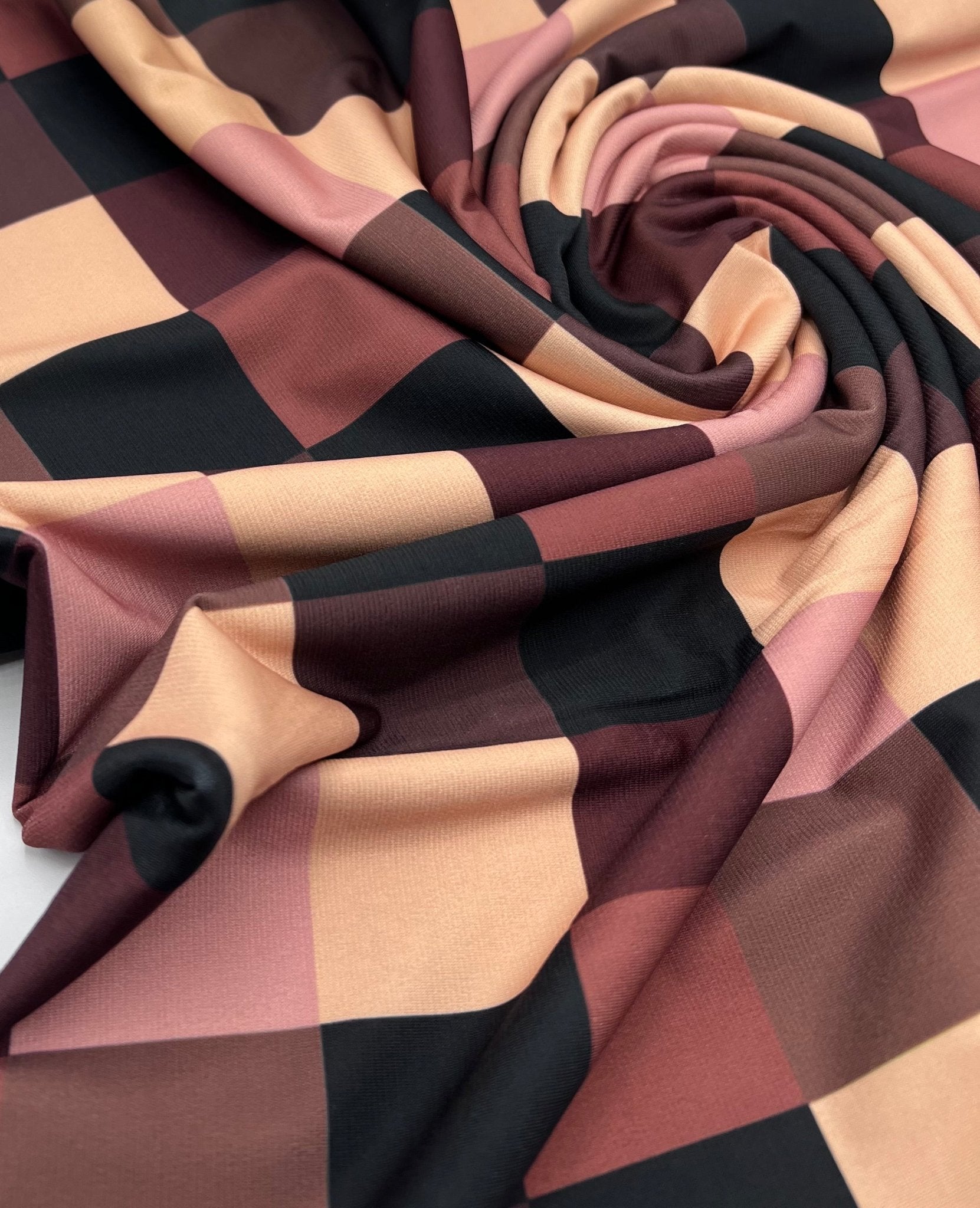 Khaki Black & Brown Abstract Swirl Print ITY Fabric - T9 Fabrics