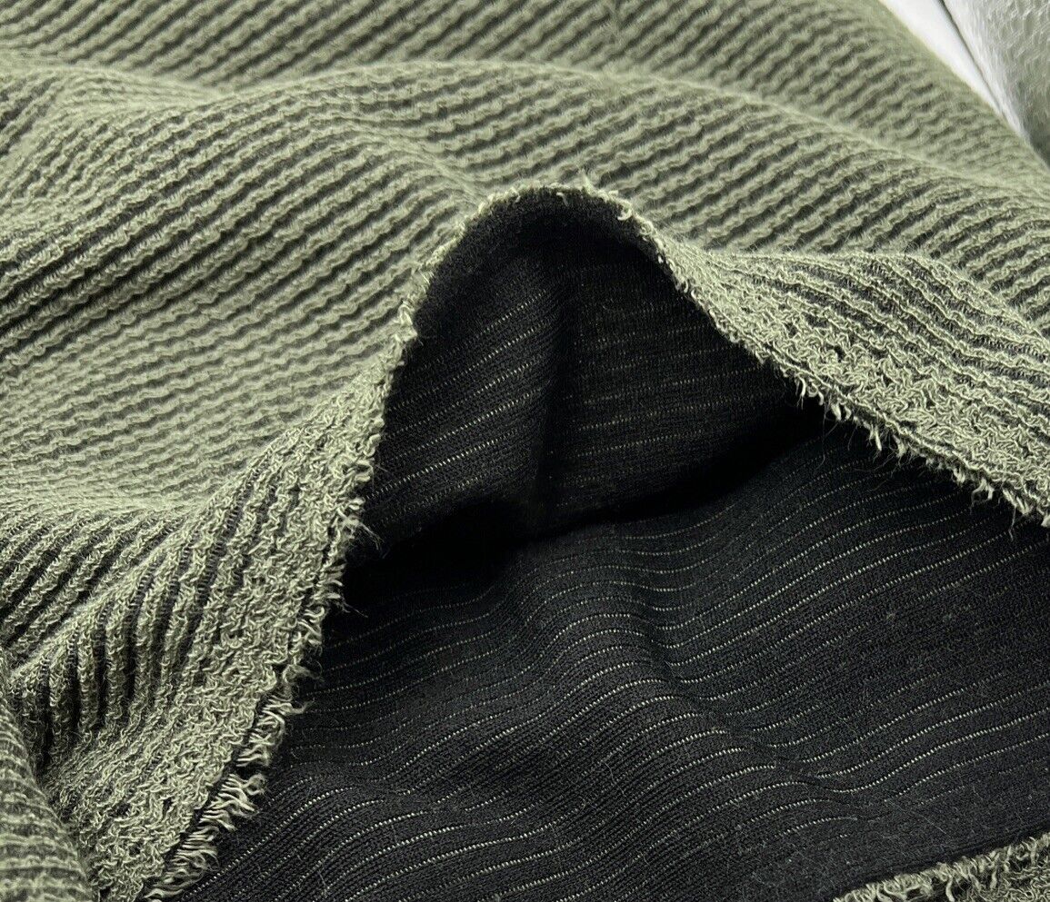 Khaki & Black Crinkle Rib Stretch Fabric - T9 Fabrics