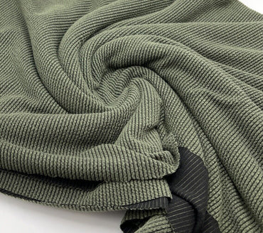 Khaki & Black Crinkle Rib Stretch Fabric - T9 Fabrics