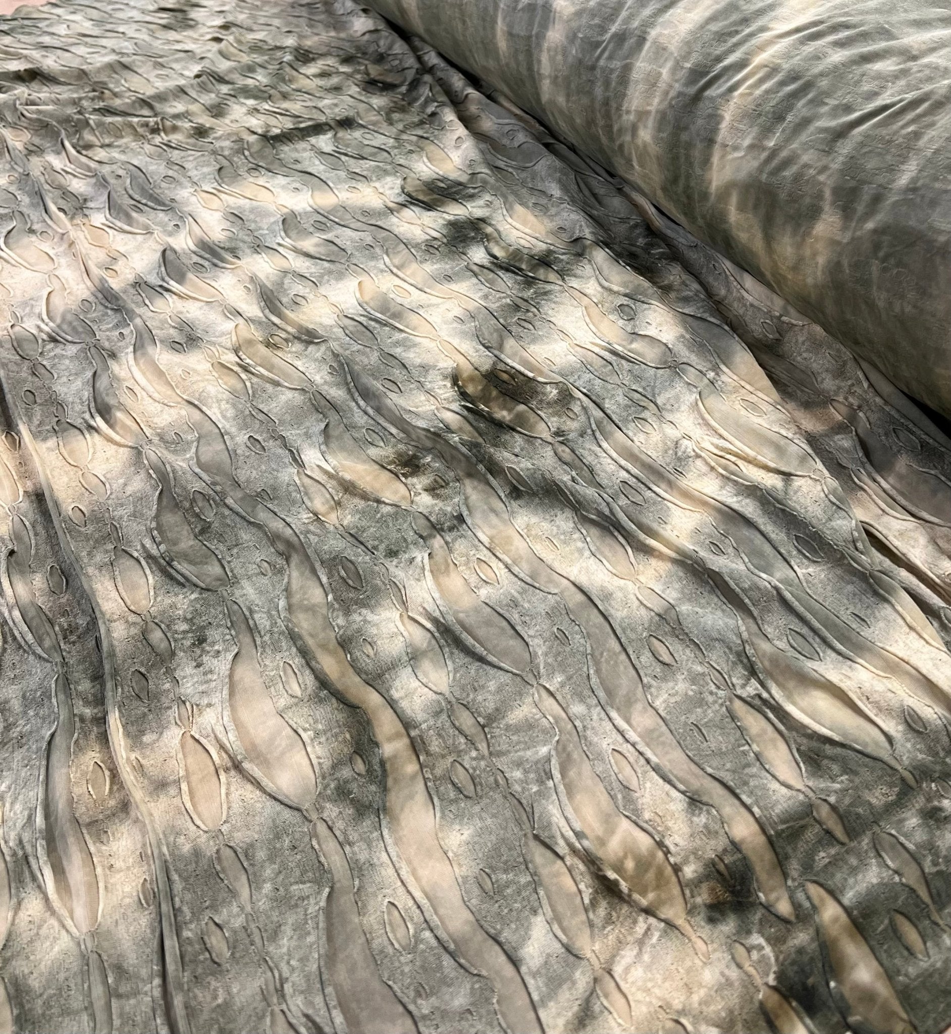 Khaki Camo Distress Textured 2 Way Stretch Fabric - T9 Fabrics