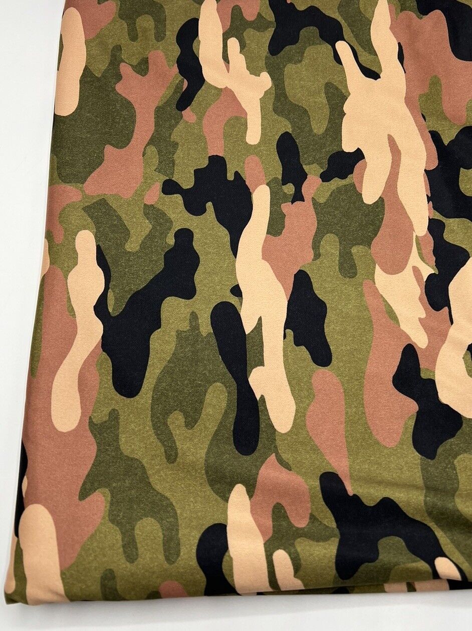 Khaki Camo Print Soft Touch Stretch Fabric - T9 Fabrics