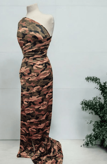 Khaki Camo Print Soft Touch Stretch Fabric - T9 Fabrics
