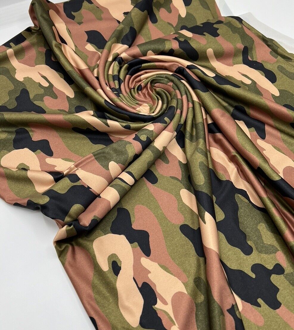 Khaki Camo Print Soft Touch Stretch Fabric - T9 Fabrics