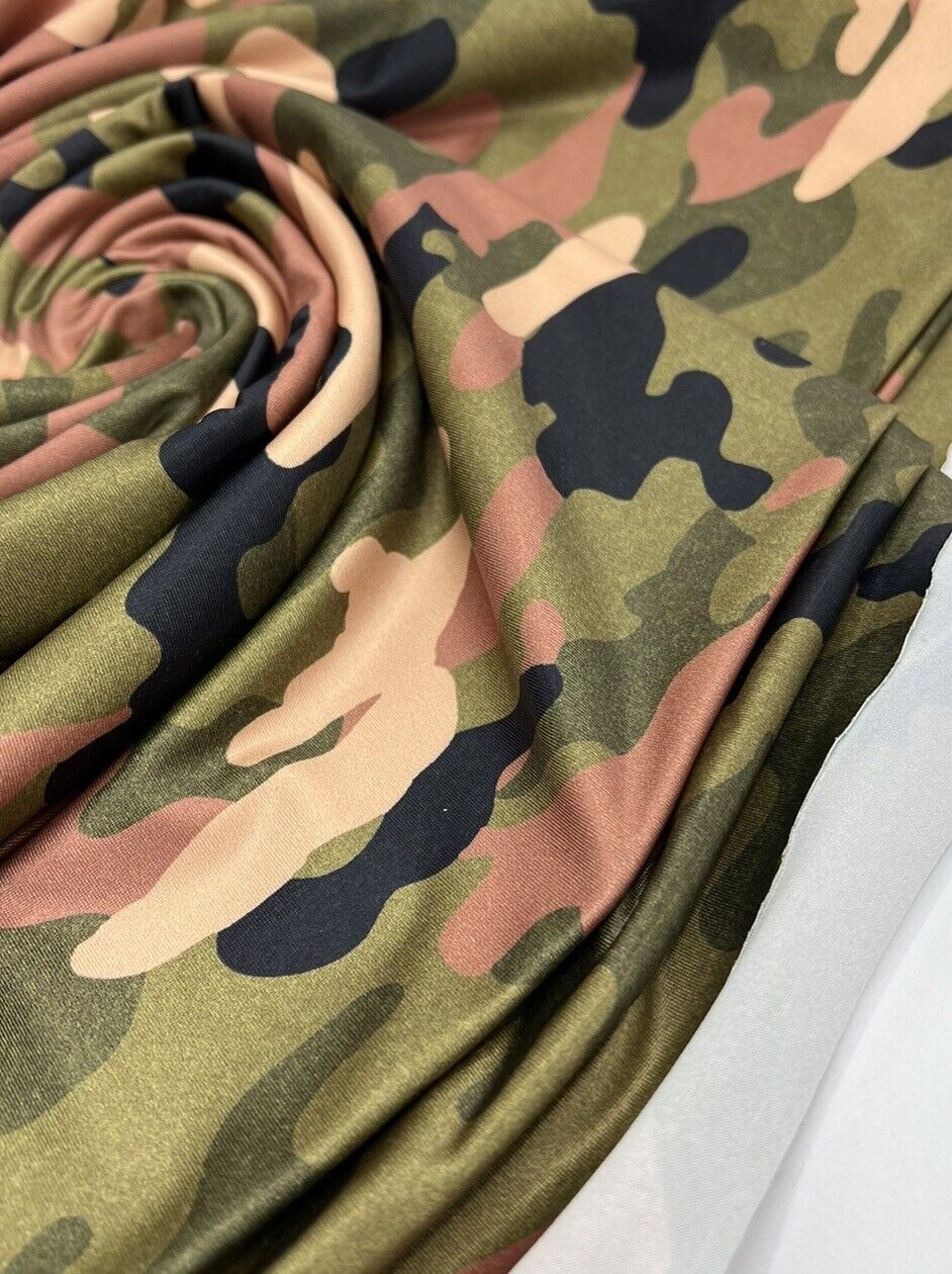 Khaki Camo Print Soft Touch Stretch Fabric - T9 Fabrics