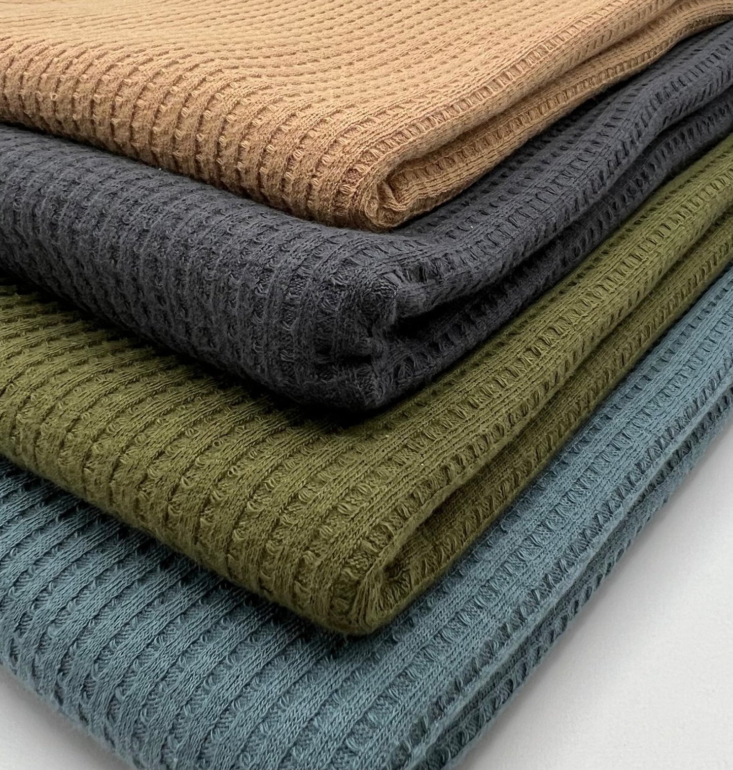 Khaki Cotton Soft Waffle Jersey Fabric 210 GSM 4 Way Stretch - T9 Fabrics