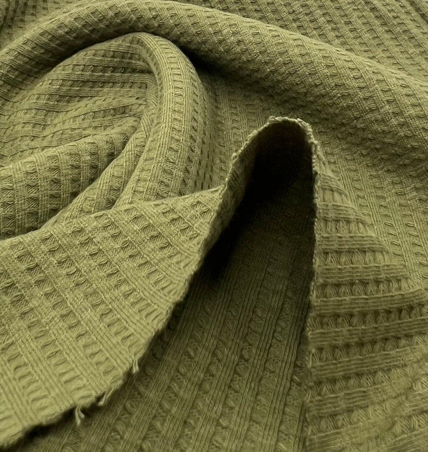 Khaki Cotton Soft Waffle Jersey Fabric 210 GSM 4 Way Stretch - T9 Fabrics
