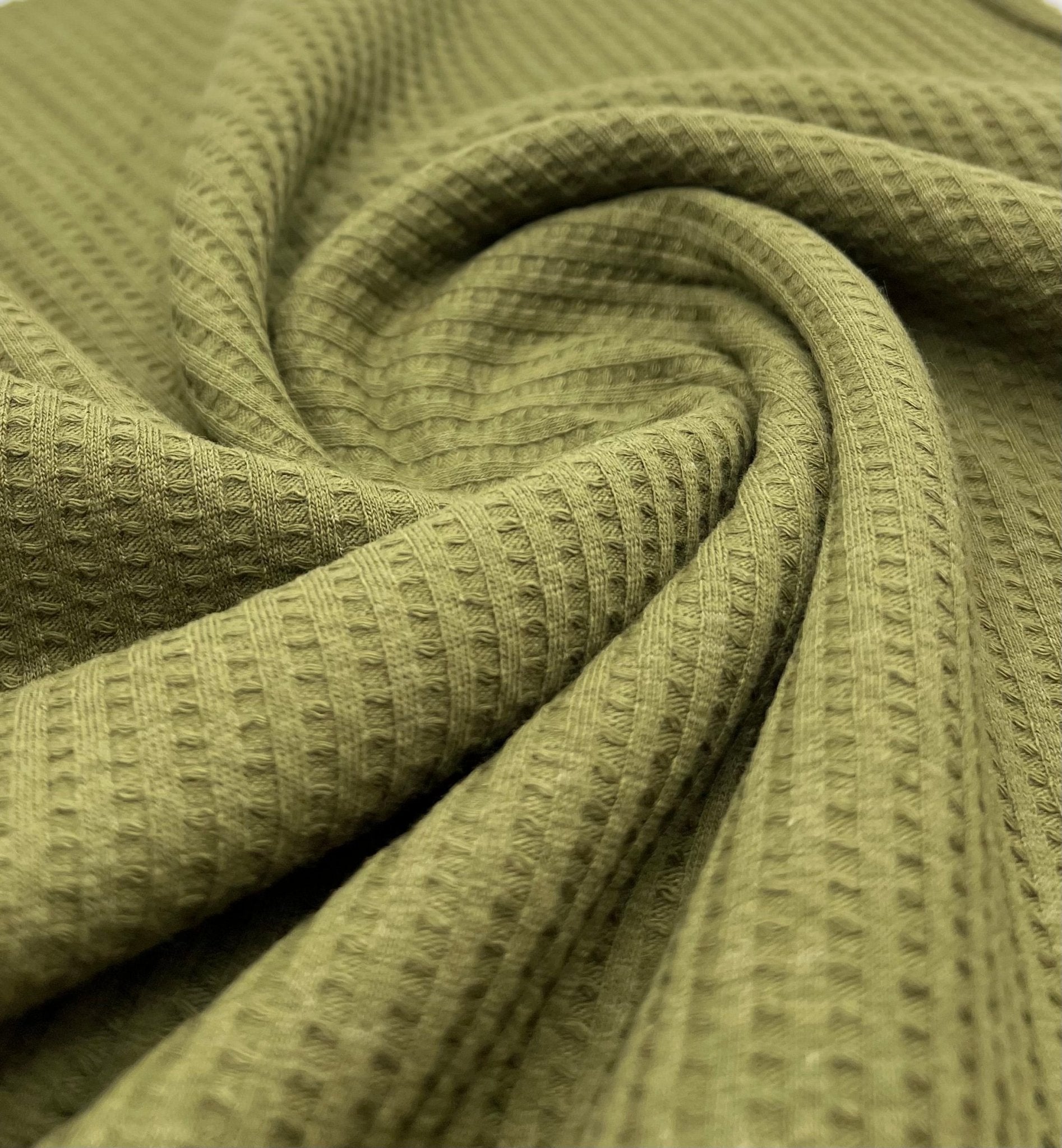 Khaki Cotton Soft Waffle Jersey Fabric 210 GSM 4 Way Stretch - T9 Fabrics