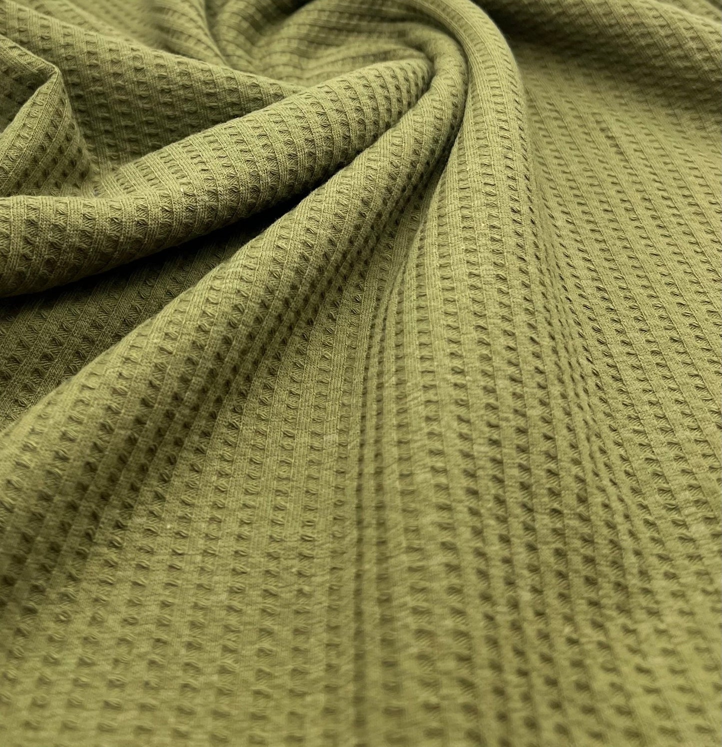 Khaki Cotton Soft Waffle Jersey Fabric 210 GSM 4 Way Stretch - T9 Fabrics