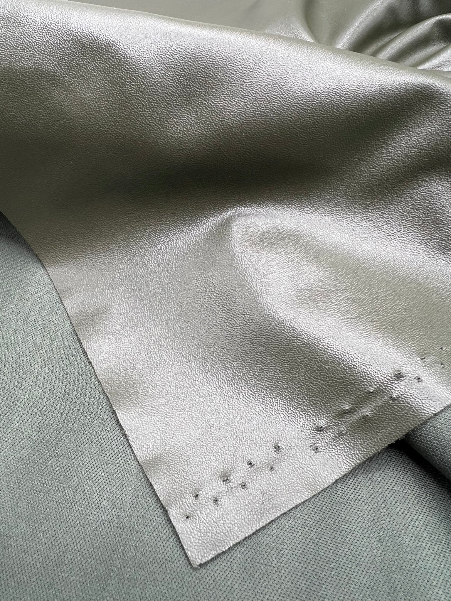 Khaki Green Cupro Wet look Leather Look Stretch Dress Craft Fabric - T9 Fabrics