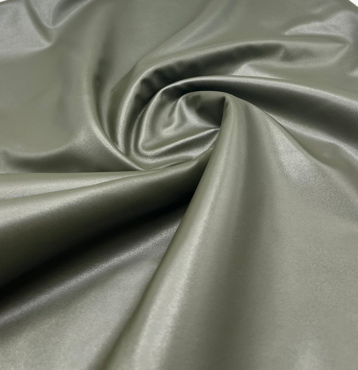 Khaki Green Cupro Wet look Leather Look Stretch Dress Craft Fabric - T9 Fabrics