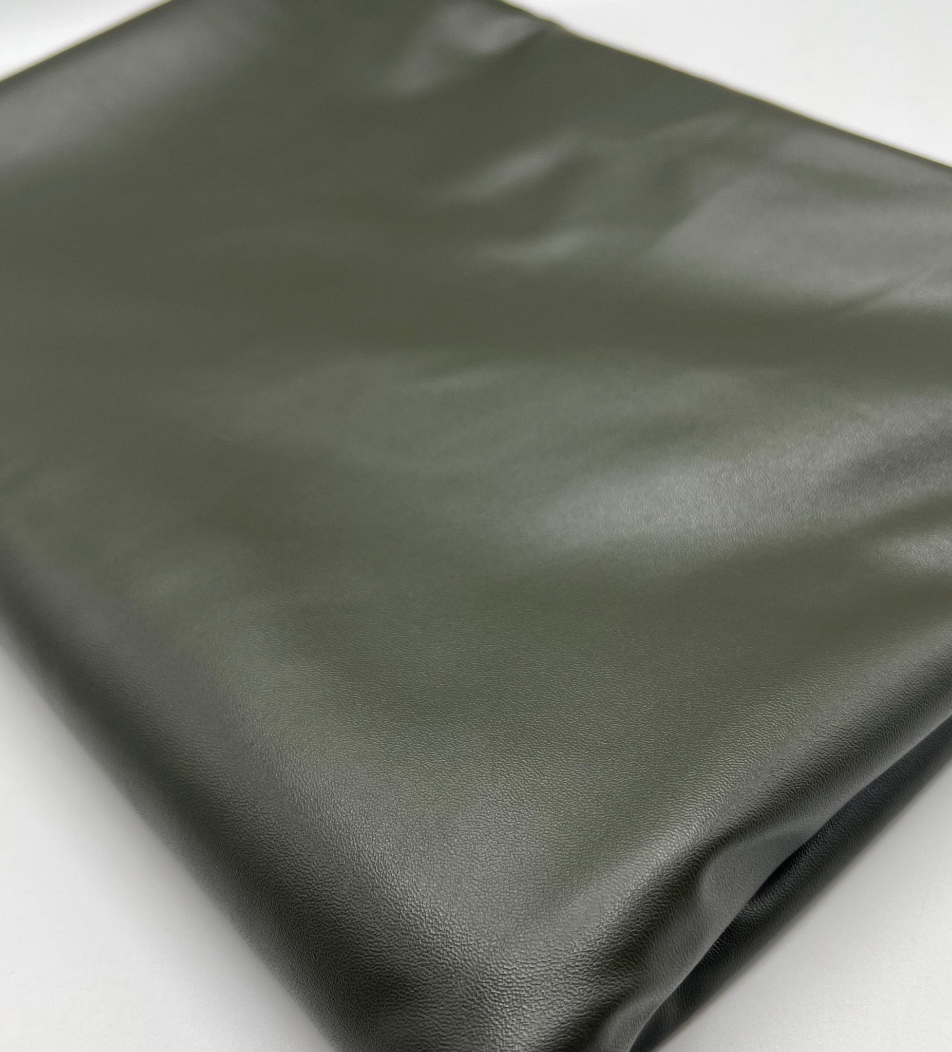 Khaki Green Cupro Wet look Leather Look Stretch Dress Craft Fabric - T9 Fabrics