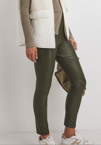 Khaki Green Cupro Wet look Leather Look Stretch Dress Craft Fabric - T9 Fabrics