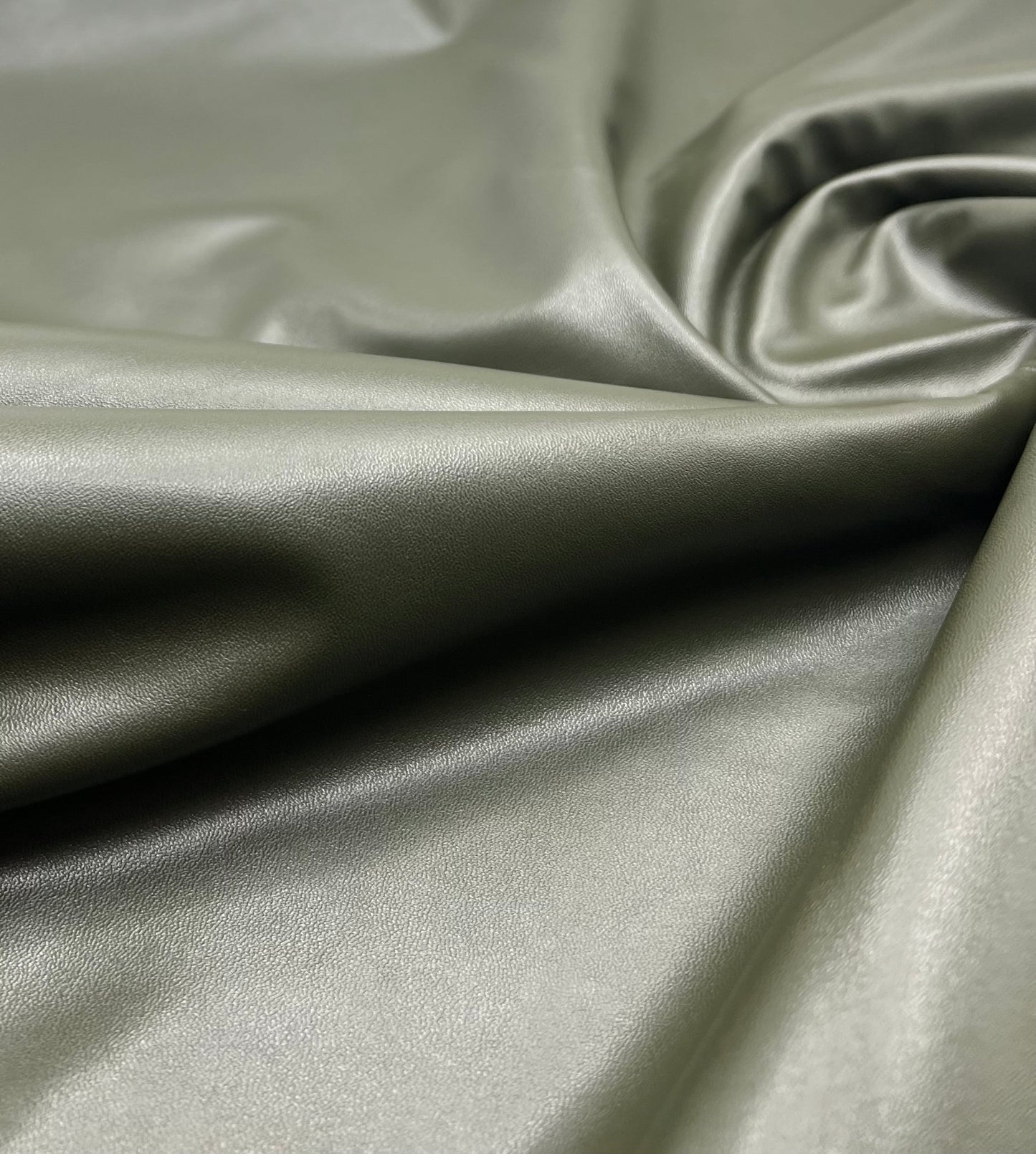 Khaki Green Cupro Wet look Leather Look Stretch Dress Craft Fabric - T9 Fabrics