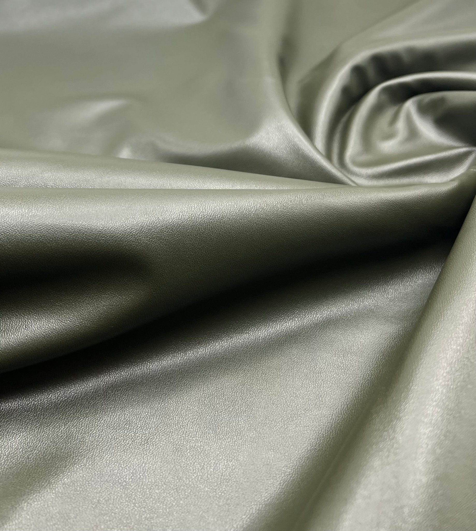 Khaki Green Cupro Wet look Leather Look Stretch Dress Craft Fabric - T9 Fabrics