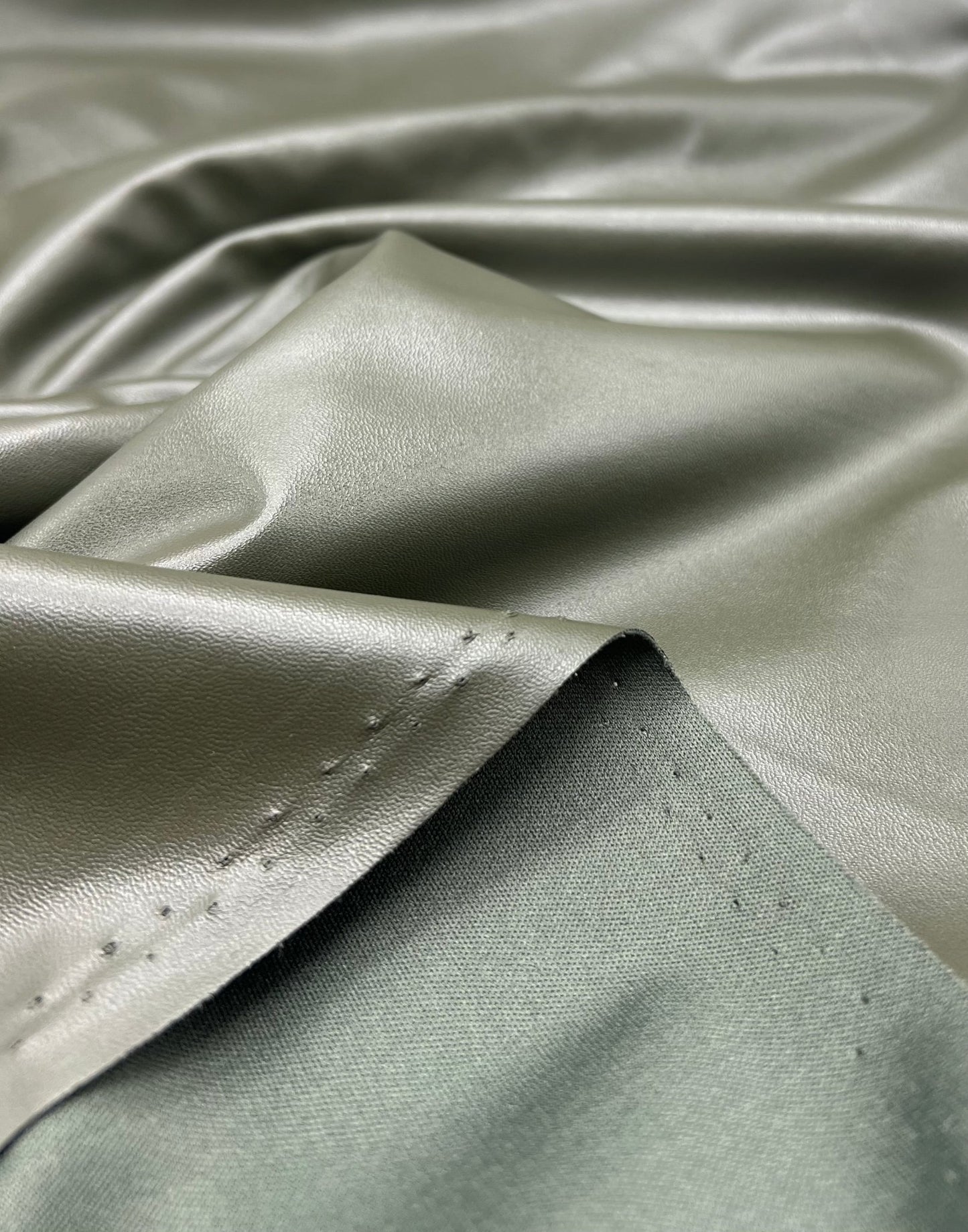 Khaki Green Cupro Wet look Leather Look Stretch Dress Craft Fabric - T9 Fabrics