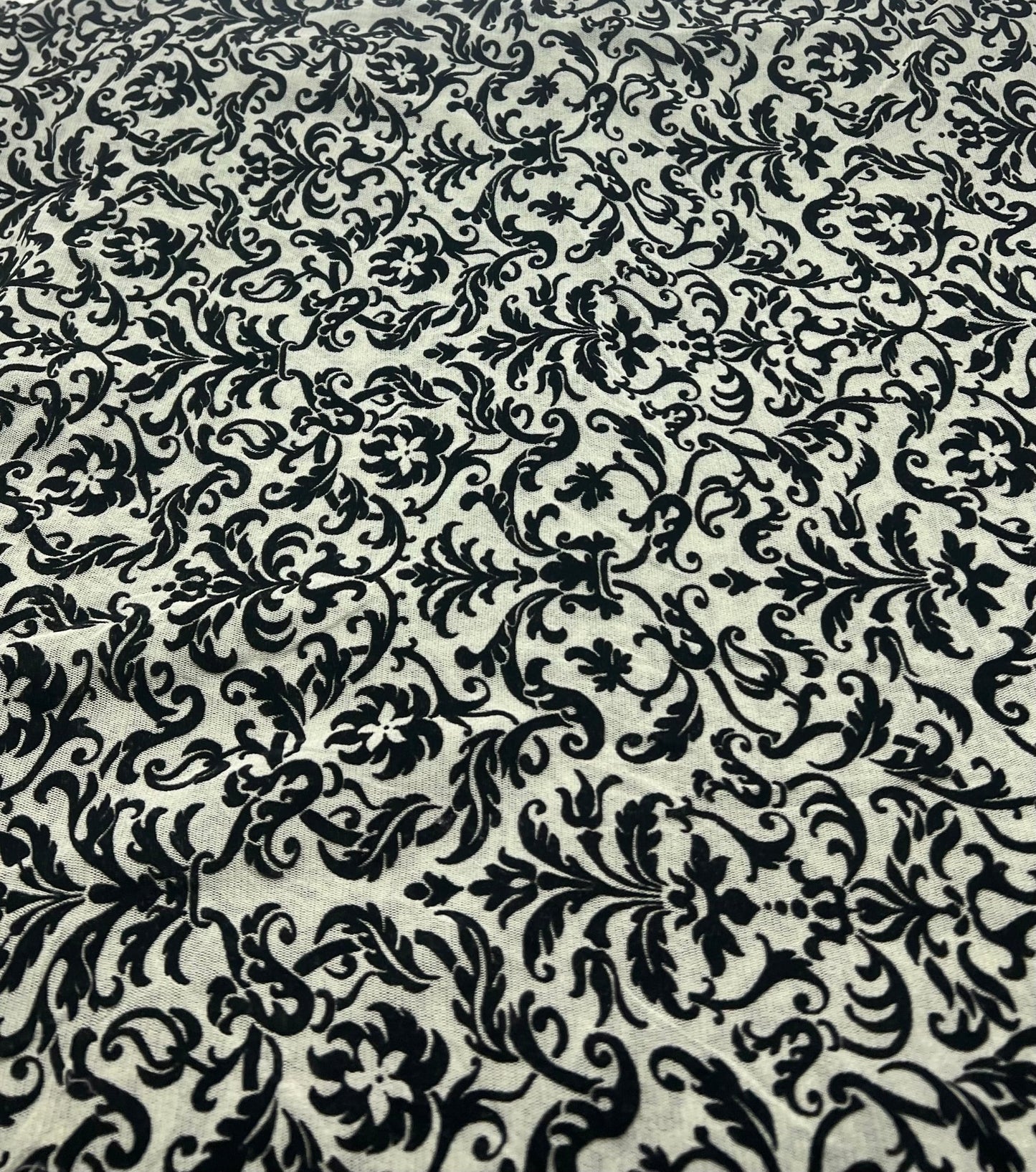 Khaki Green Embossed Flocked Mesh Fabric 2 Way Stretch - T9 Fabrics