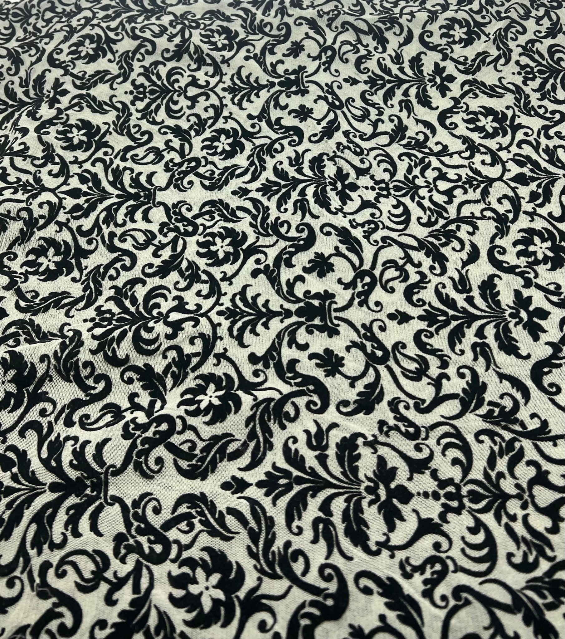 Khaki Green Embossed Flocked Mesh Fabric 2 Way Stretch - T9 Fabrics