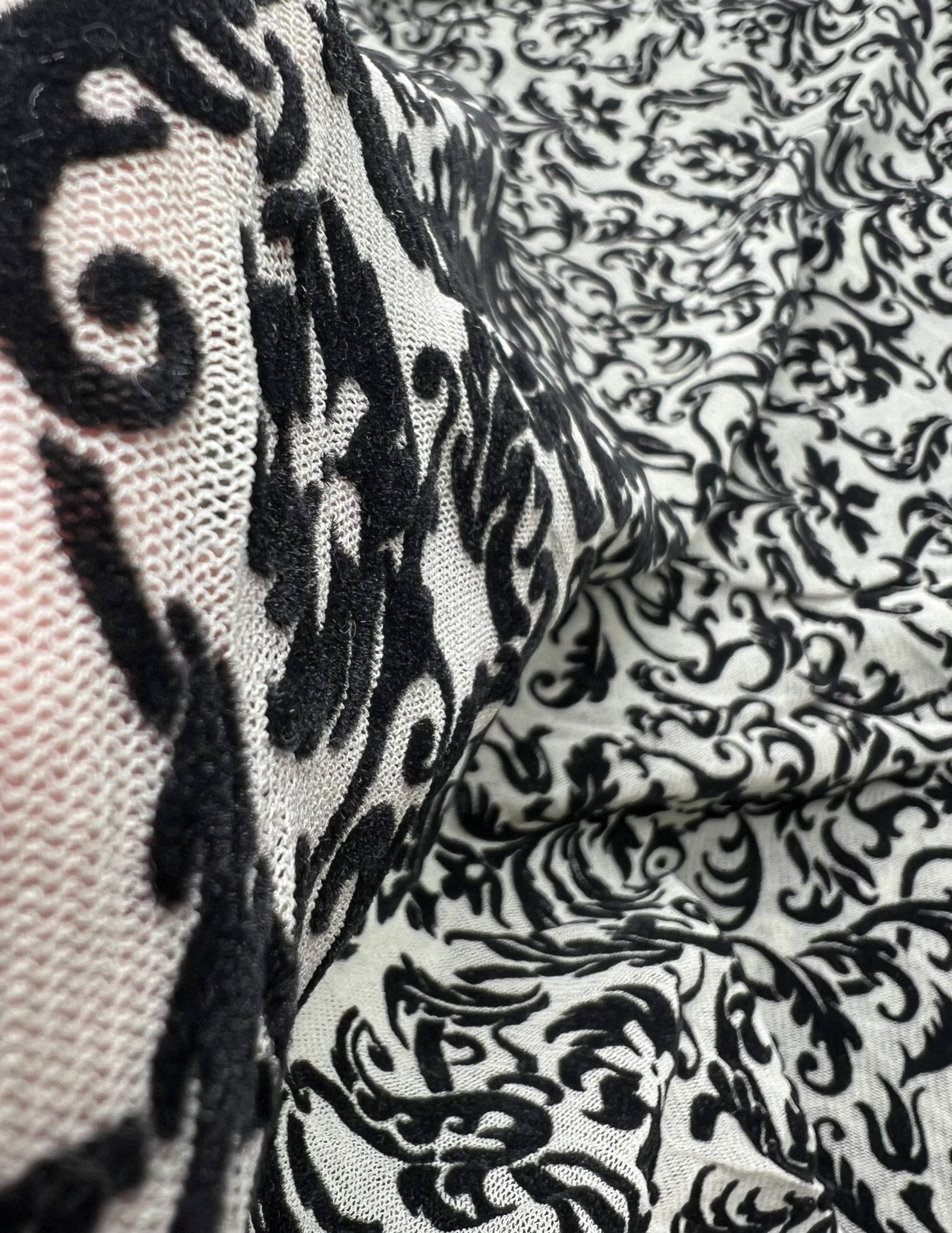 Khaki Green Embossed Flocked Mesh Fabric 2 Way Stretch - T9 Fabrics