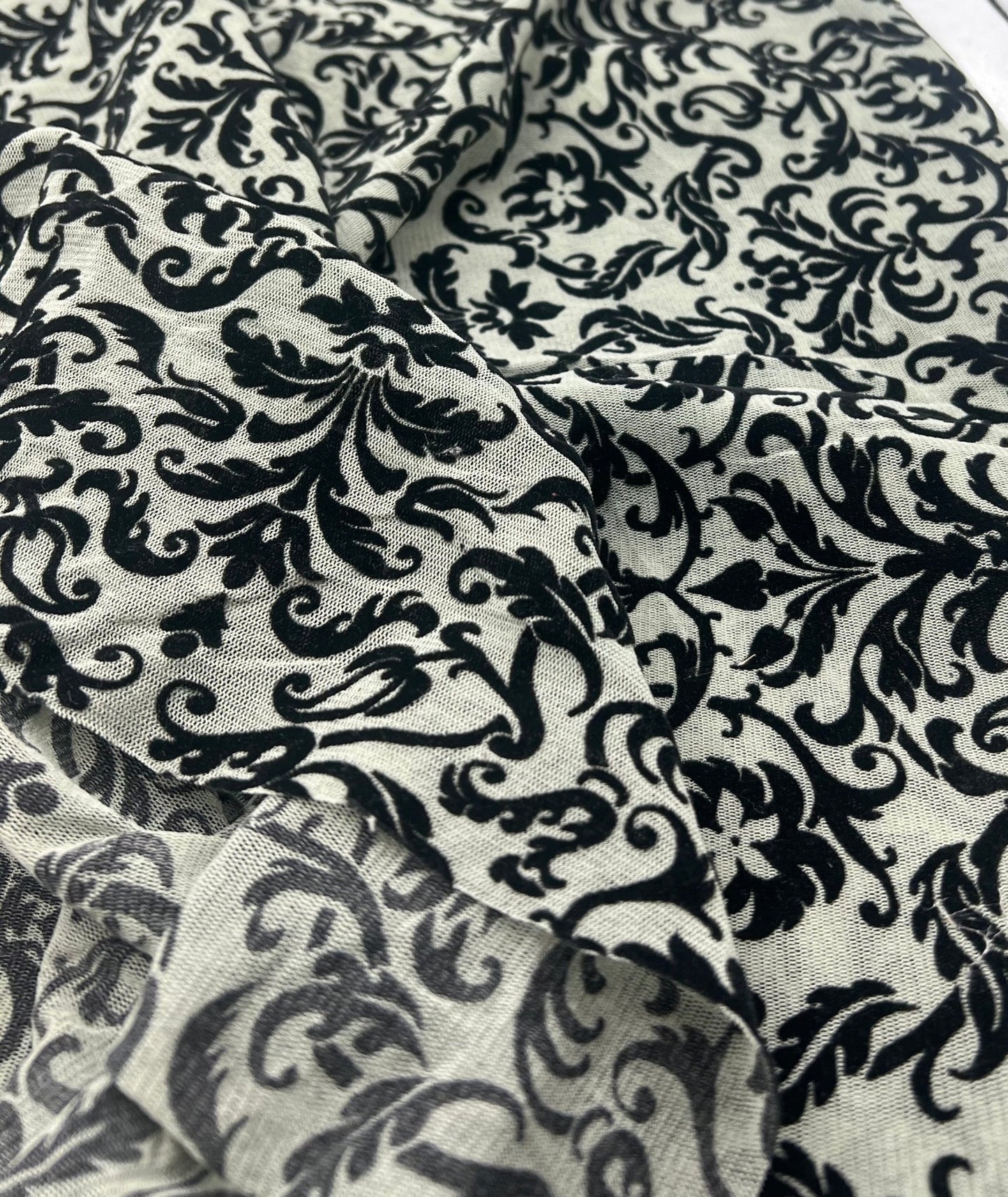 Khaki Green Embossed Flocked Mesh Fabric 2 Way Stretch - T9 Fabrics