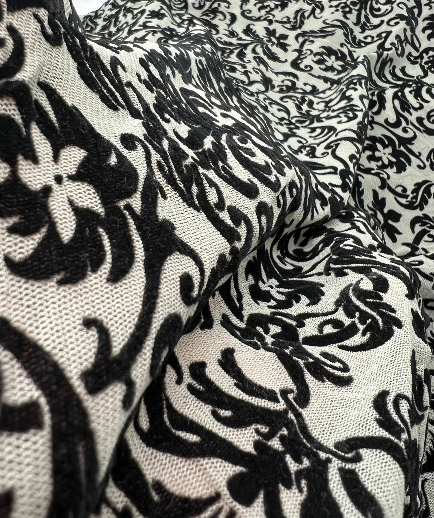 Khaki Green Embossed Flocked Mesh Fabric 2 Way Stretch - T9 Fabrics