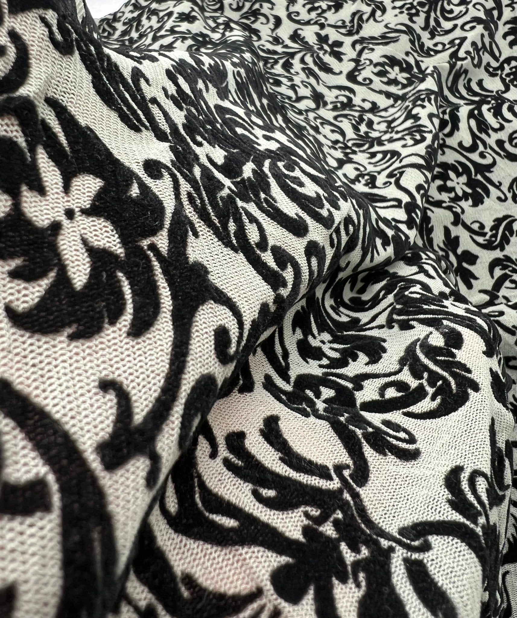 Khaki Green Embossed Flocked Mesh Fabric 2 Way Stretch - T9 Fabrics