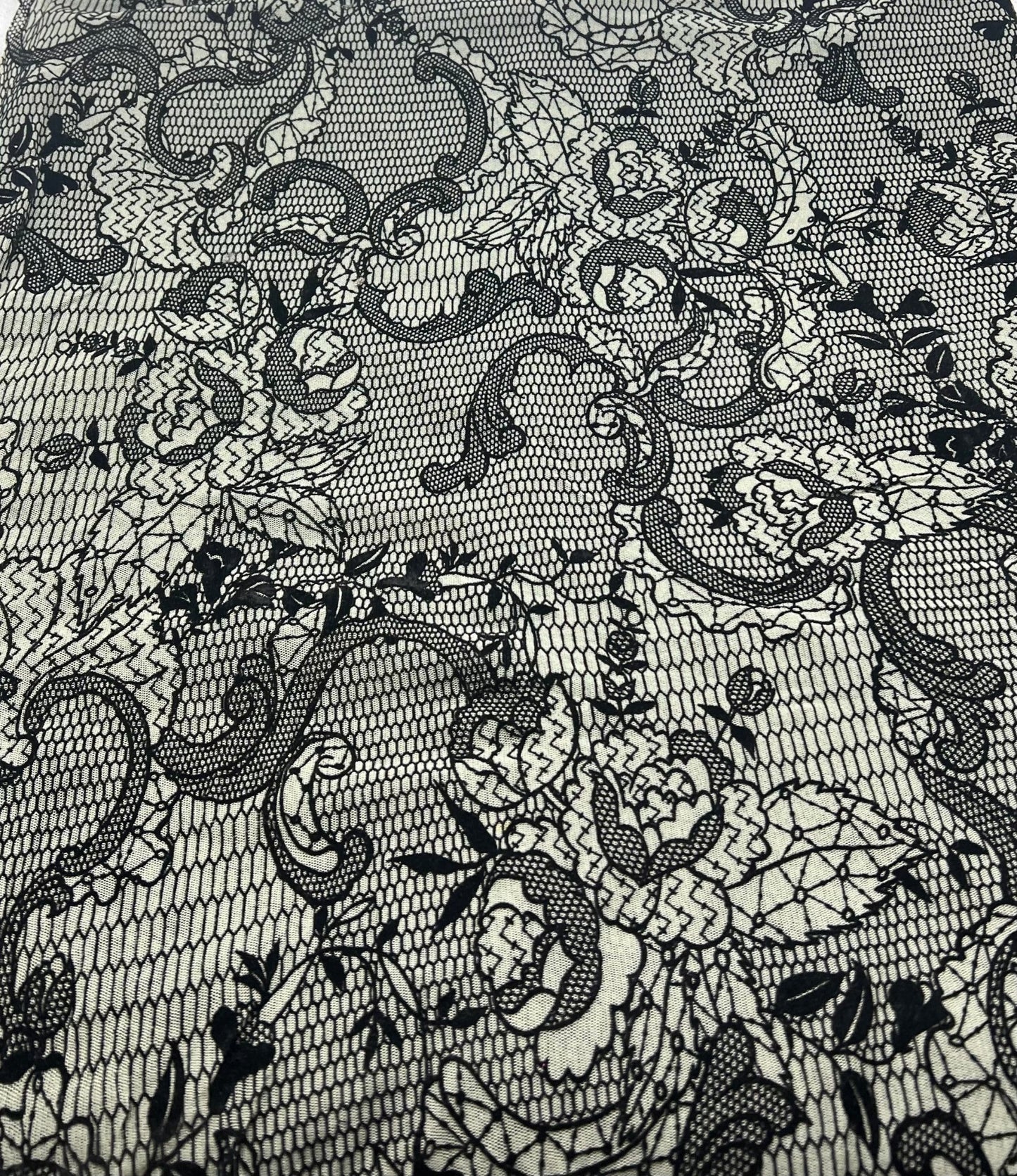 Khaki Green Floral Embossed Flocked Mesh Fabric 2 Way Stretch - T9 Fabrics