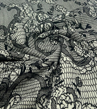 Khaki Green Floral Embossed Flocked Mesh Fabric 2 Way Stretch - T9 Fabrics