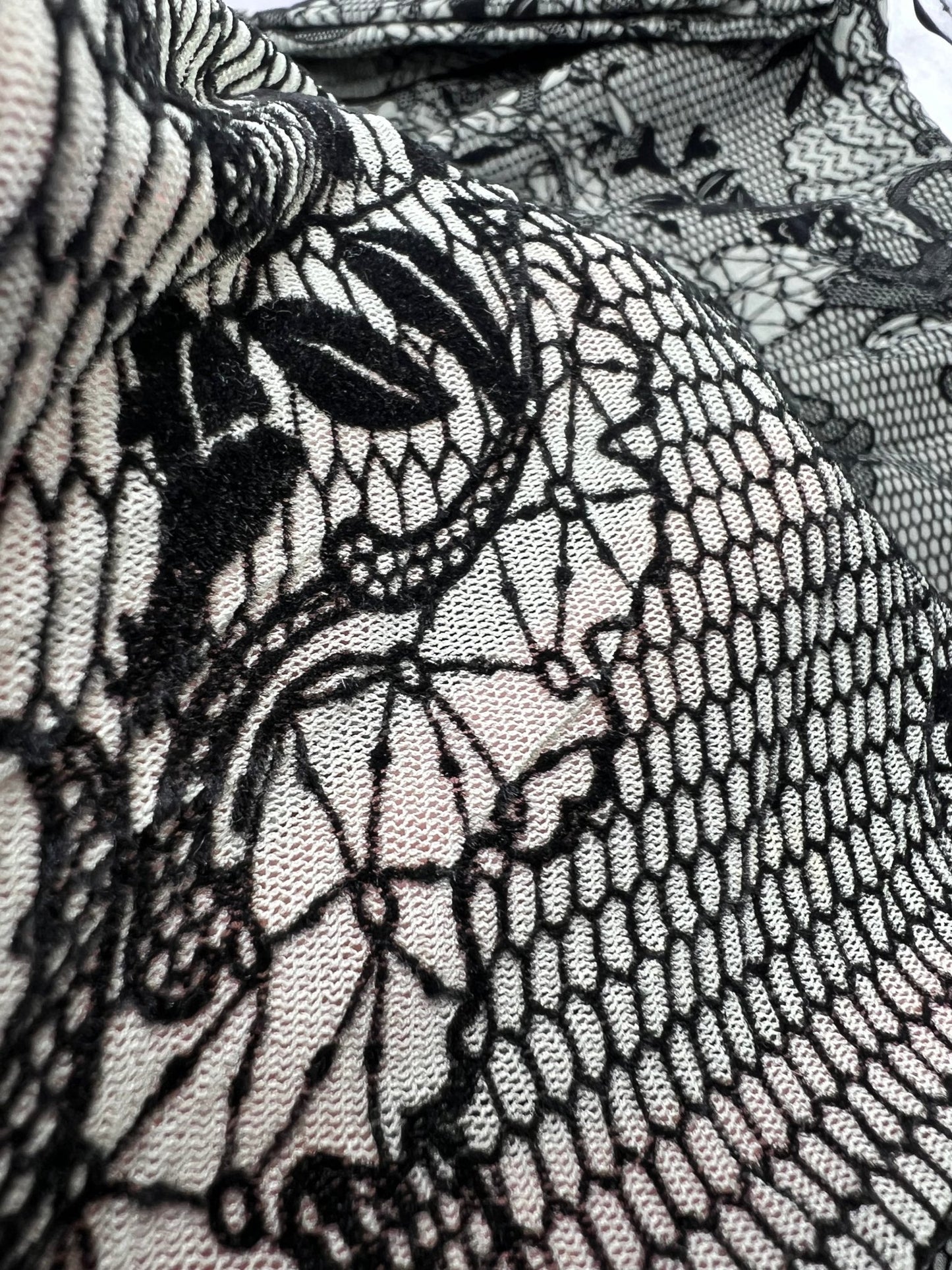 Khaki Green Floral Embossed Flocked Mesh Fabric 2 Way Stretch - T9 Fabrics