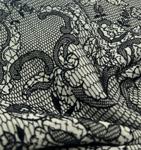 Khaki Green Floral Embossed Flocked Mesh Fabric 2 Way Stretch - T9 Fabrics
