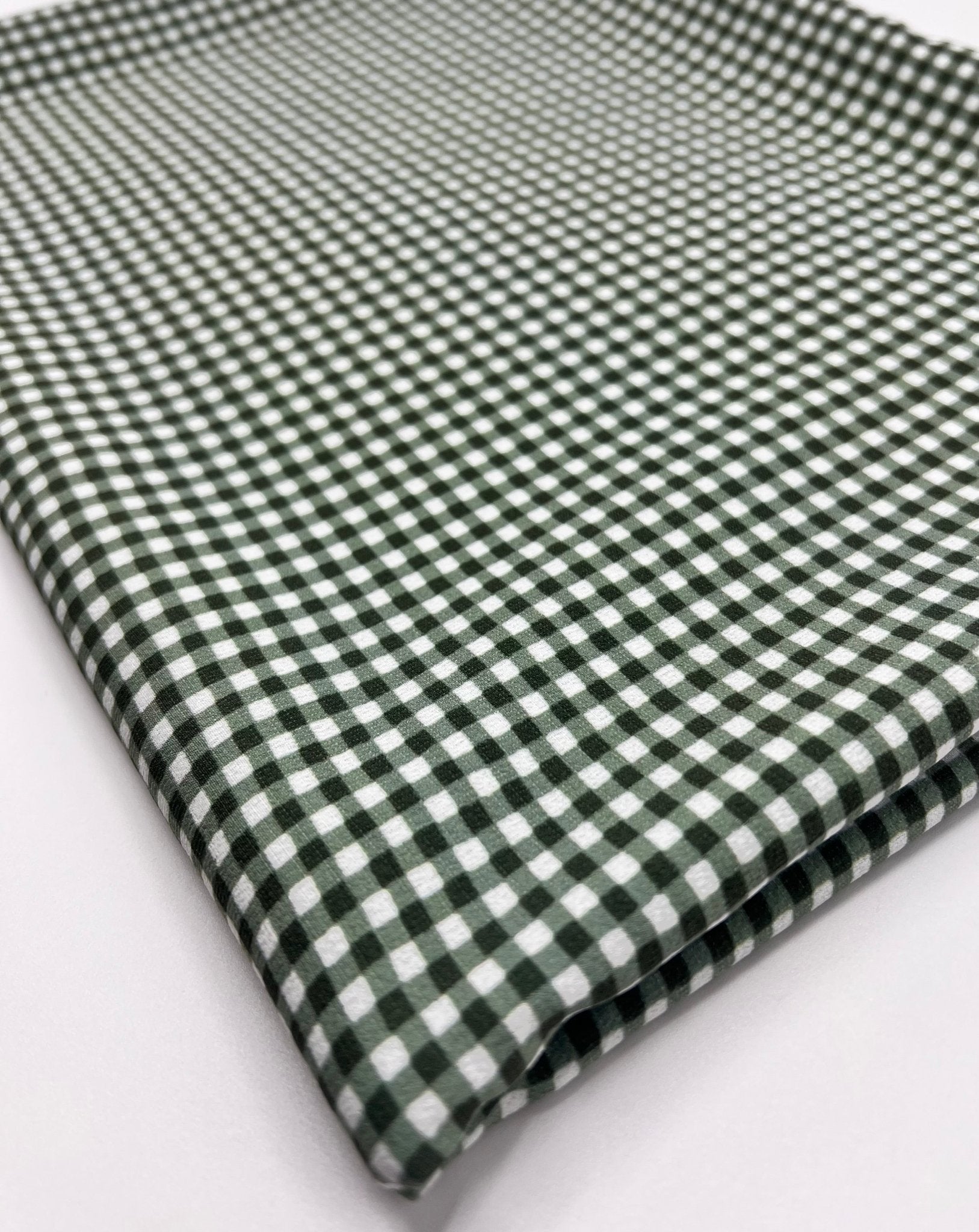 Khaki Green Gingham Check Print Lightweight Bubble Crepe Fabric - T9 Fabrics